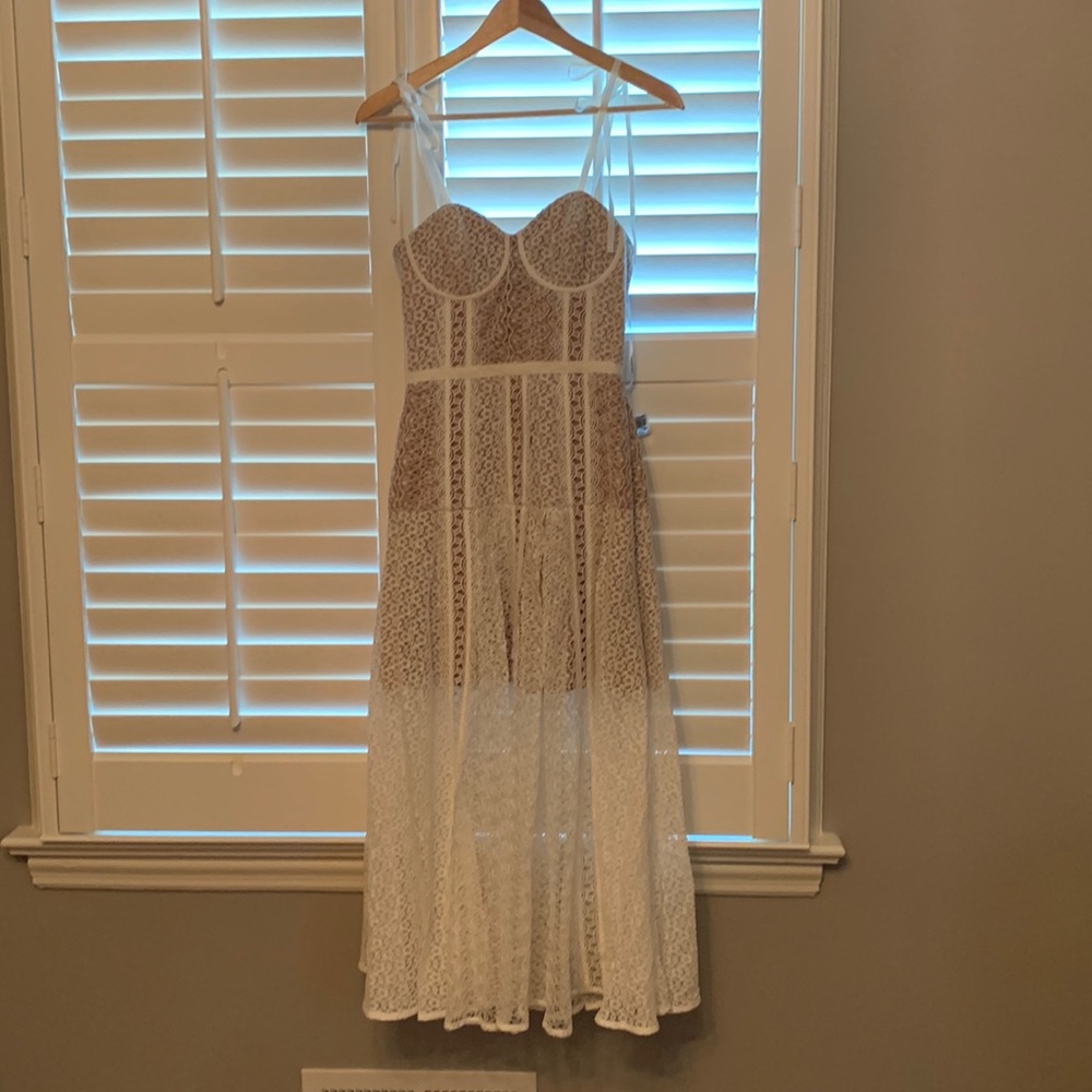 Self Portrait White Nude Lace Panel MIDI Dress UK 6/US 2 NEW WITH TAGS